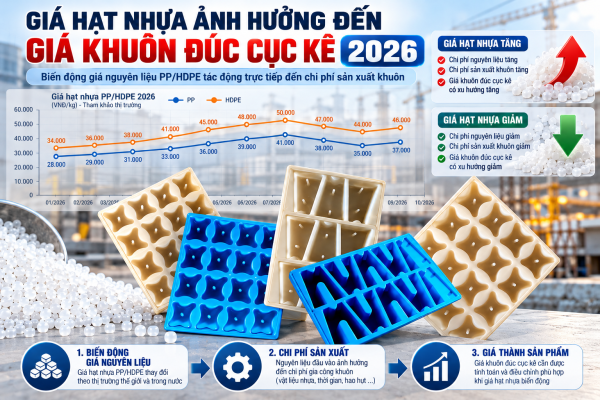 Biểu đồ giá hạt nhựa PP/HDPE năm 2026 và ảnh hưởng tới giá khuôn đúc cục kê